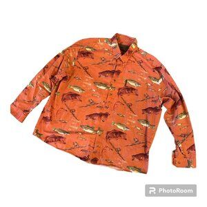 North River Catch of the Day Orange Fish Button Down Size XXL Catfish Lures GORP